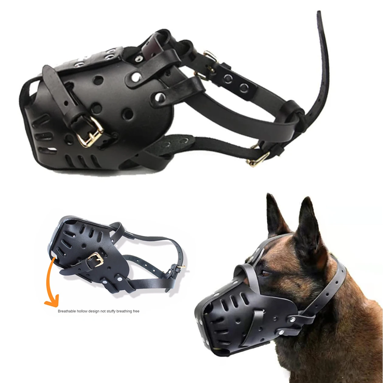 Focinheira de Couro para Cães de Porte Grande Ajustável - Imagem 2