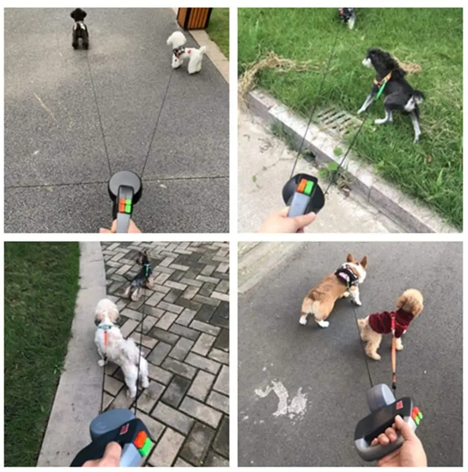 Coleira Dupla Retrátil para Cães até 24 kg com Fita Refletiva 3 M - Imagem 6