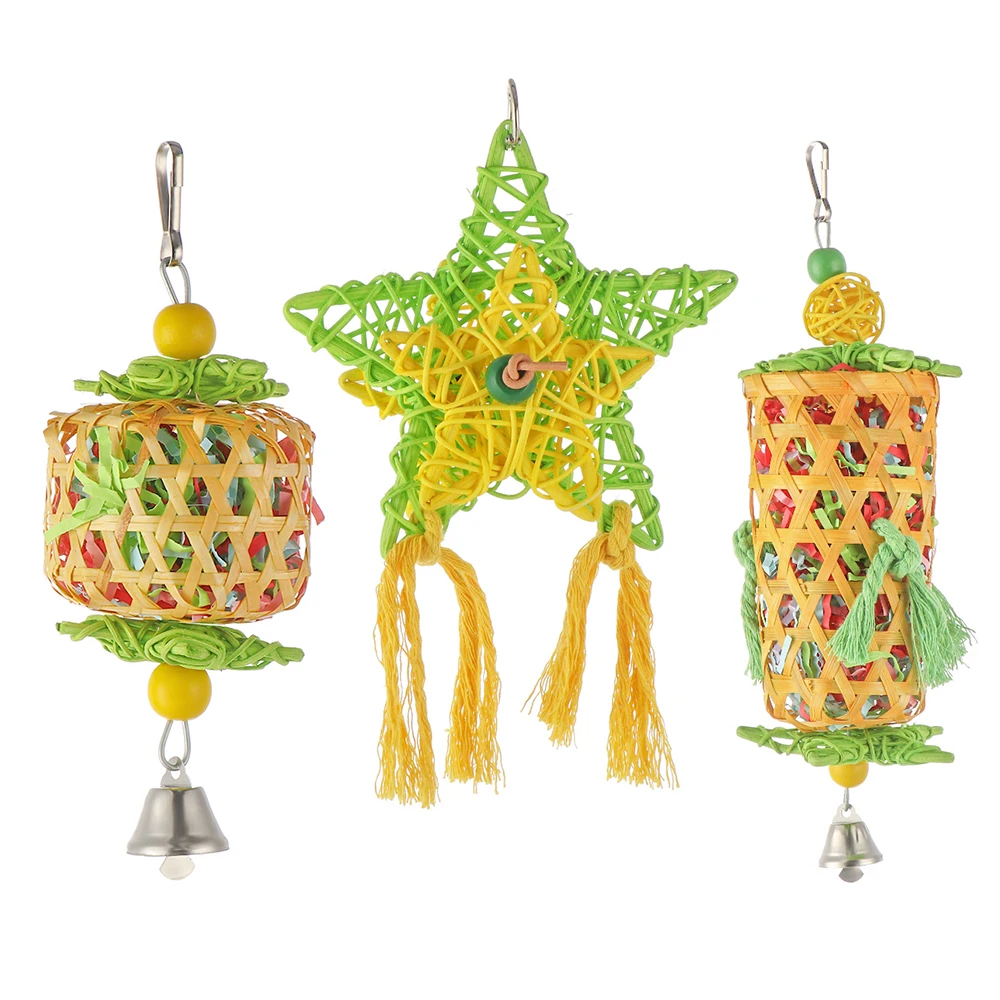 brinquedo para pássaros de bambu e rattan