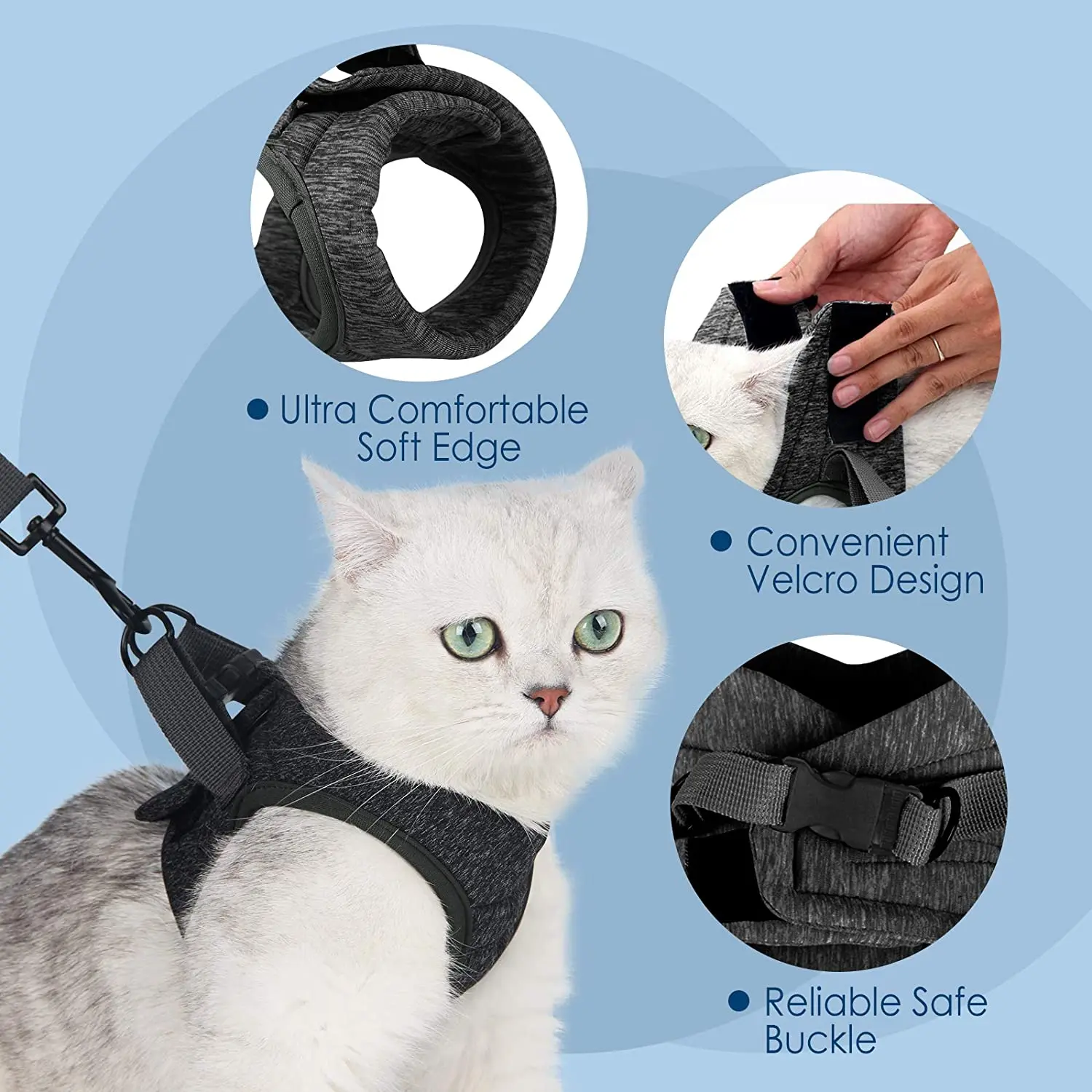 Peitoral Ajustável para Gatos com Fecho de Velcro e Guia de 1,2 m - Imagem 2