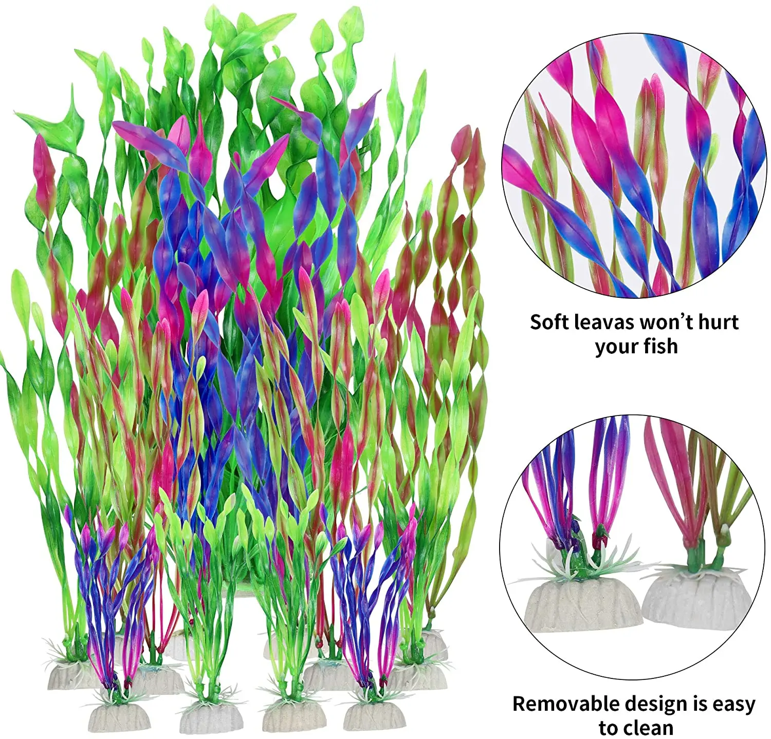 Plantas Artificiais para Aquário Plástico 5 ou 10 Peças com Base Cerâmica - Imagem 3