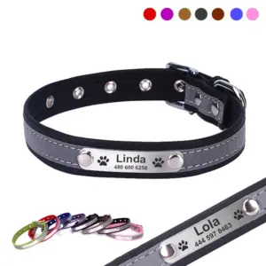 coleira de couro personalizada para cães e gatos