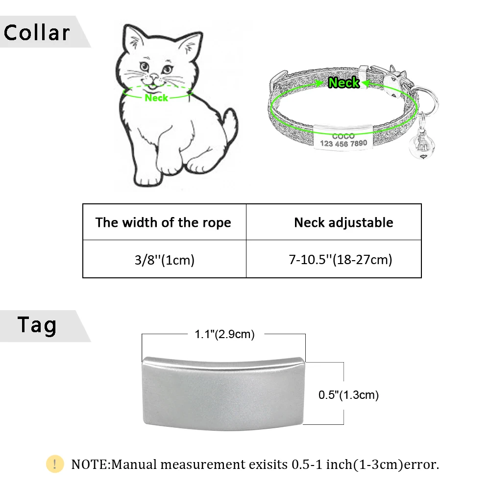 Coleira de Gato e Cães Pequenos Brilhante com Sino e Gravação - Imagem 6