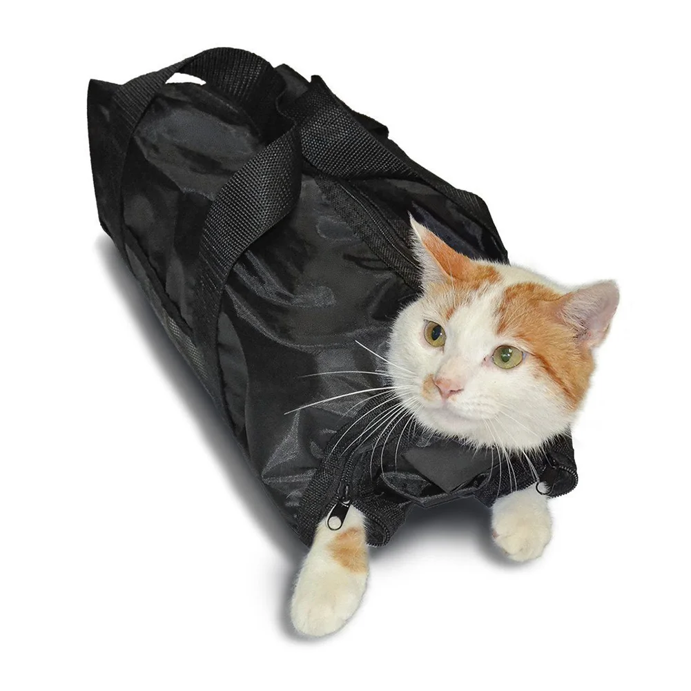 Saco de Banho para Gatos em Oxford Preto com Malha Anti-Arranhões - Imagem 5
