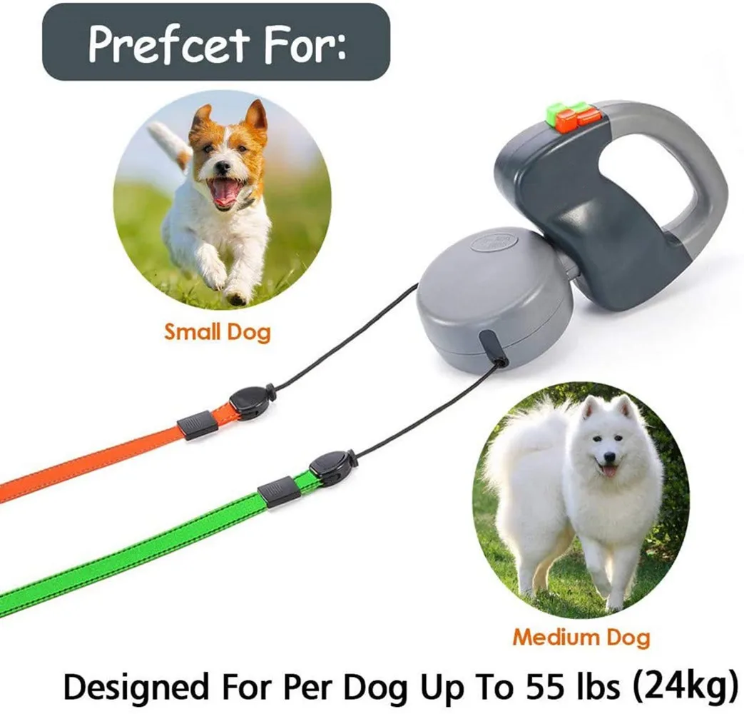 Coleira Dupla Retrátil para Cães até 24 kg com Fita Refletiva 3 M - Imagem 5