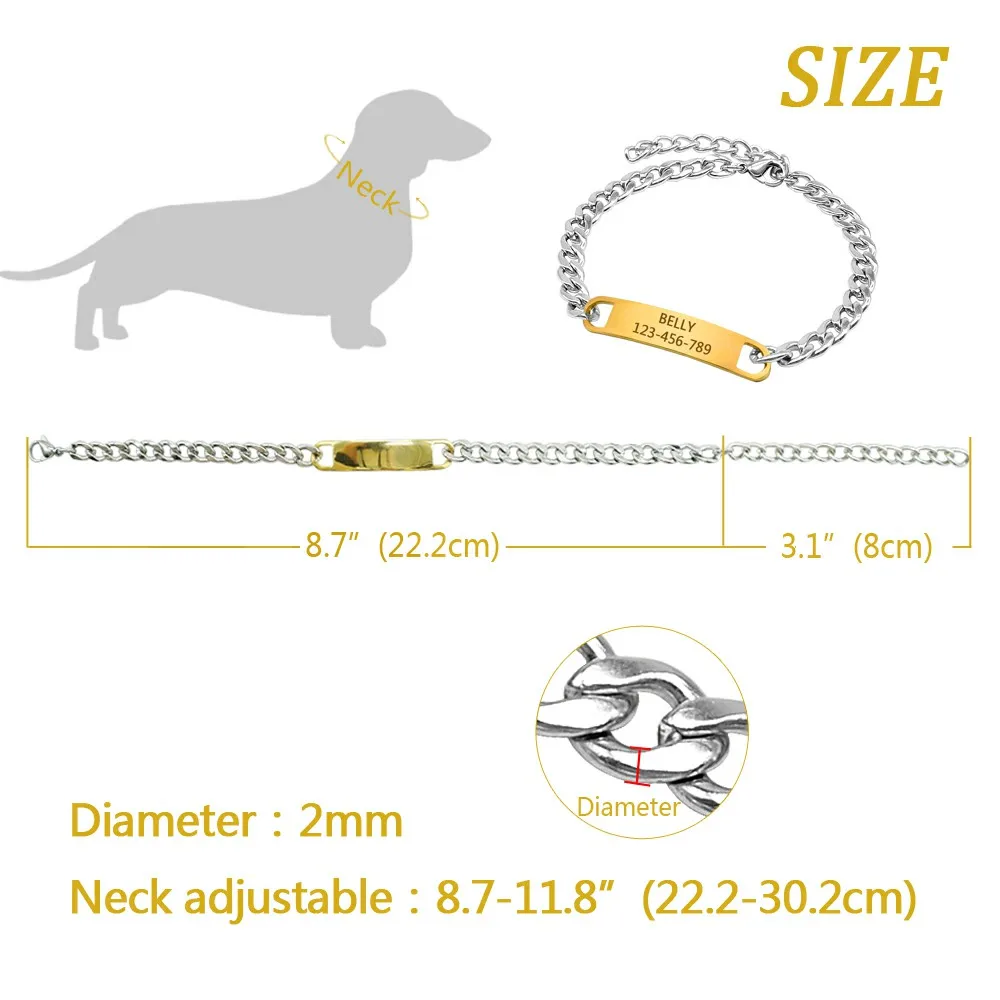 Coleira de Corrente para Gatos e Cães Pequenos com Placa de Identificação Gravada - Imagem 6