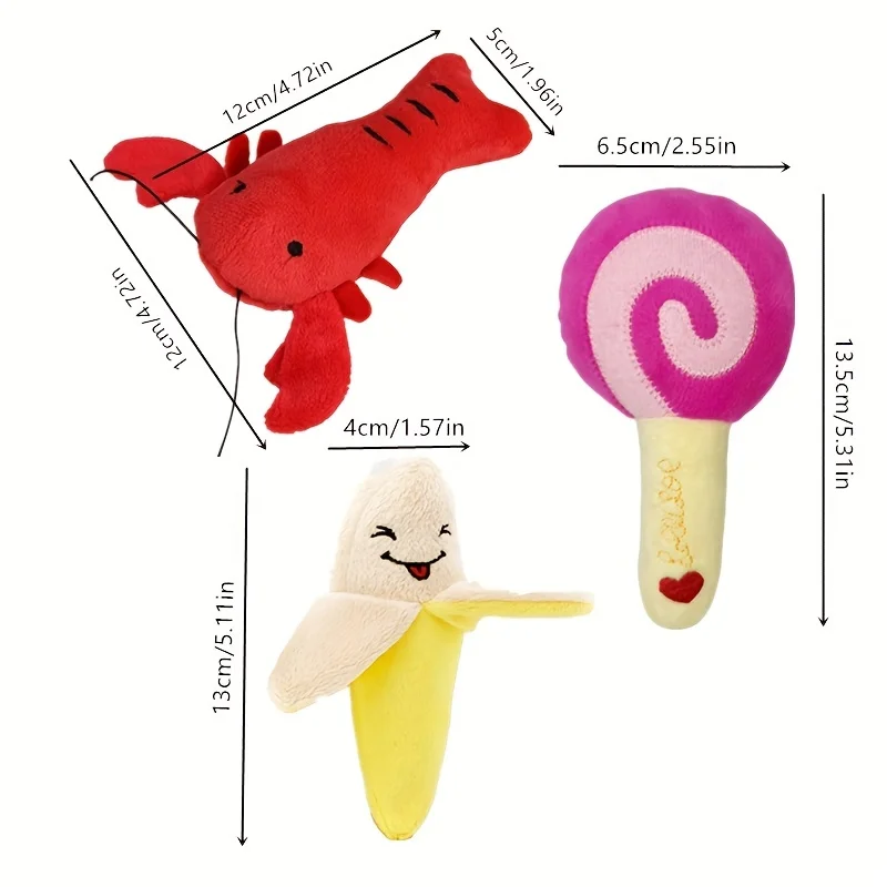 Kit de Brinquedos de Pelúcia para Filhotes com Design de Frutas e Legumes - Imagem 3