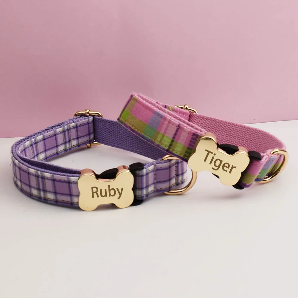 Coleira Xadrez para Cães de Algodão com Identificação Personalizável - Imagem 2