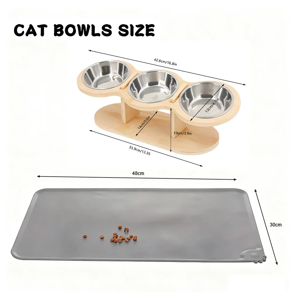 Comedouro Ajustável para Gatos e Cães Pequenos com 3 Tigelas Inclinadas - Imagem 2