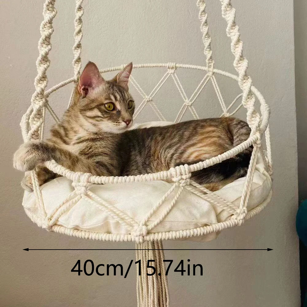 Rede para Gatos de Algodão Feita à Mão com Borlas para Pendurar - Imagem 5
