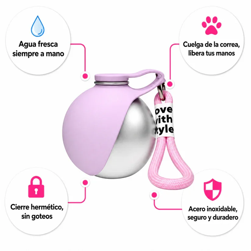 Copo de Água Portátil para Cães e Gatos em Aço Inoxidável com Tigela - Imagem 2