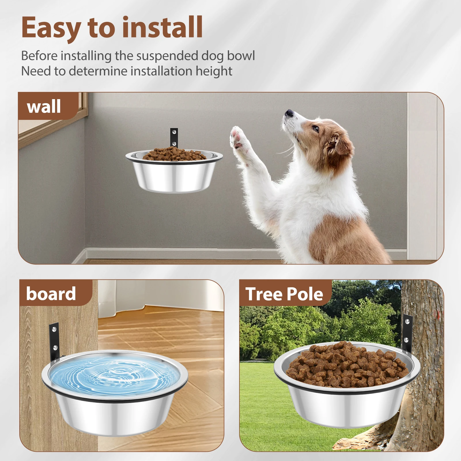 Tigela Dupla de Aço Inoxidável para Cães com Suporte Ajustável na Parede - Imagem 6