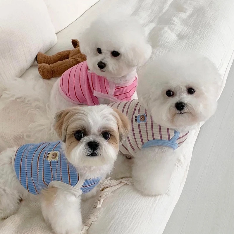 Camiseta Listrada para Cães Pequenos de Poliéster Leve - Imagem 5