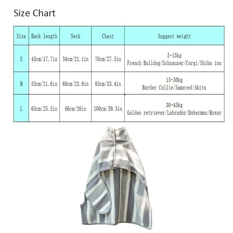 Roupão Listrado para Cães e Gatos de Fleece Coral Absorvente - Image 6