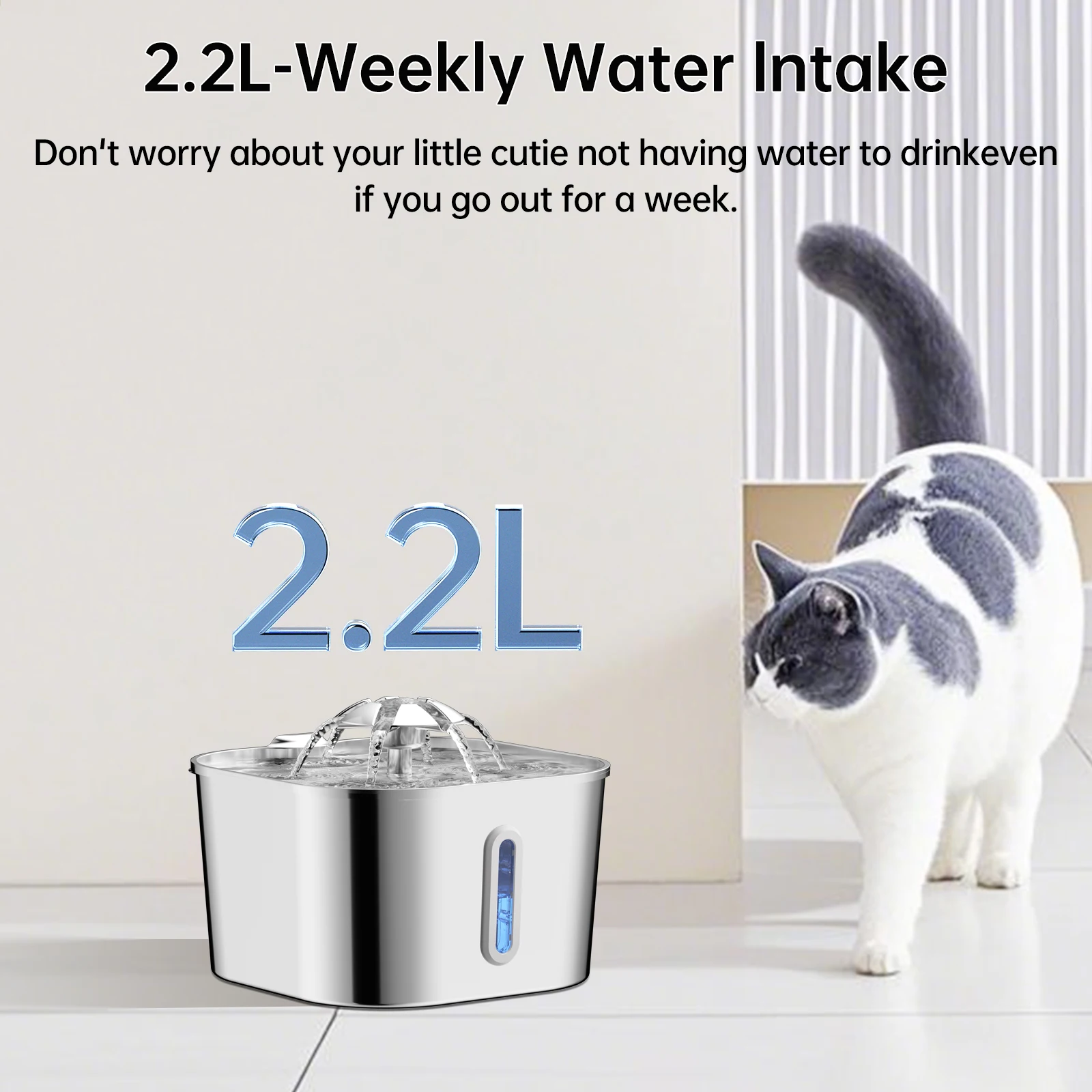 Fonte Automática para Gatos 2,2 L Aço Inoxidável com Bomba Silenciosa - Imagem 3