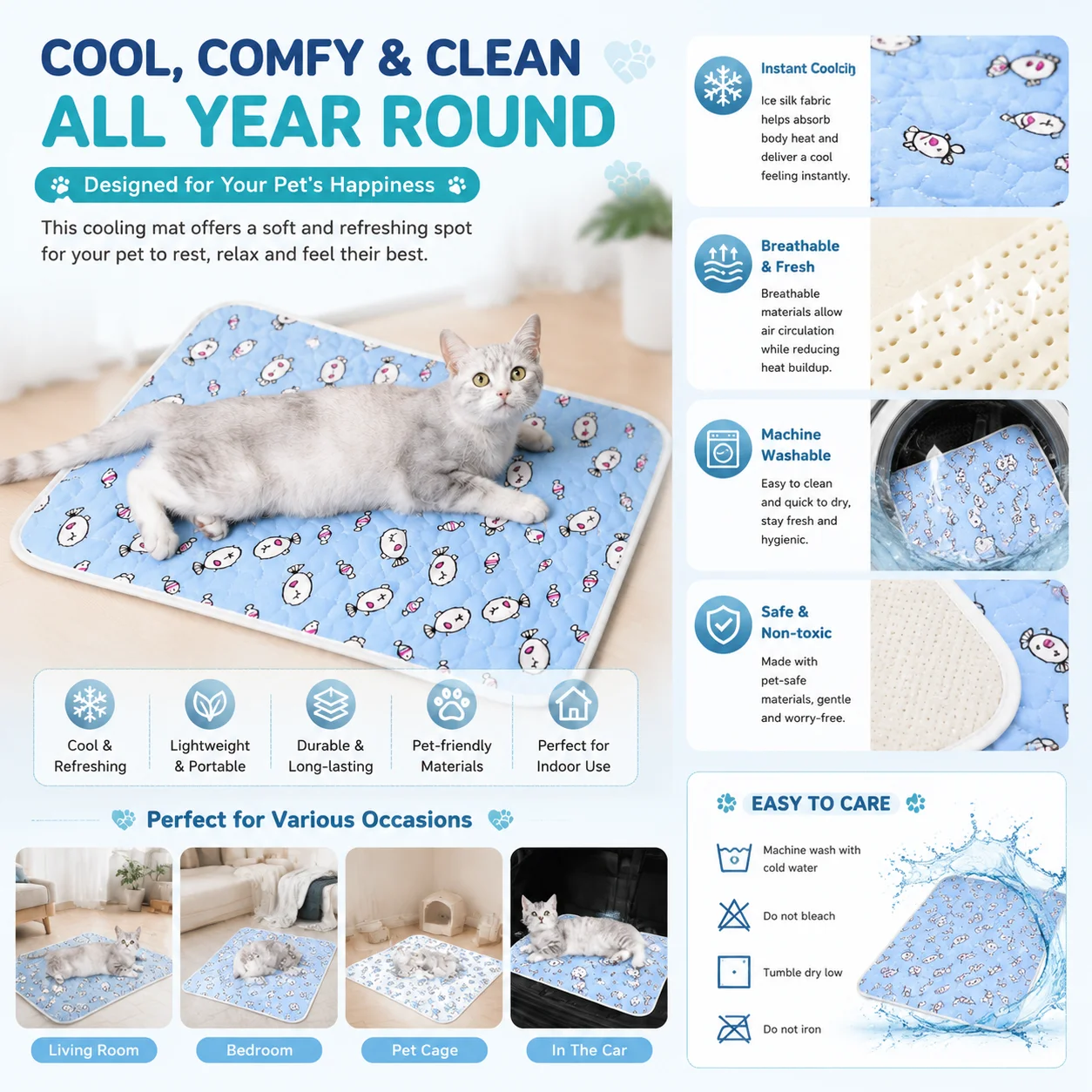 Tapete de Resfriamento para Cães e Gatos com Tecido de Seda Gelada - Image 4