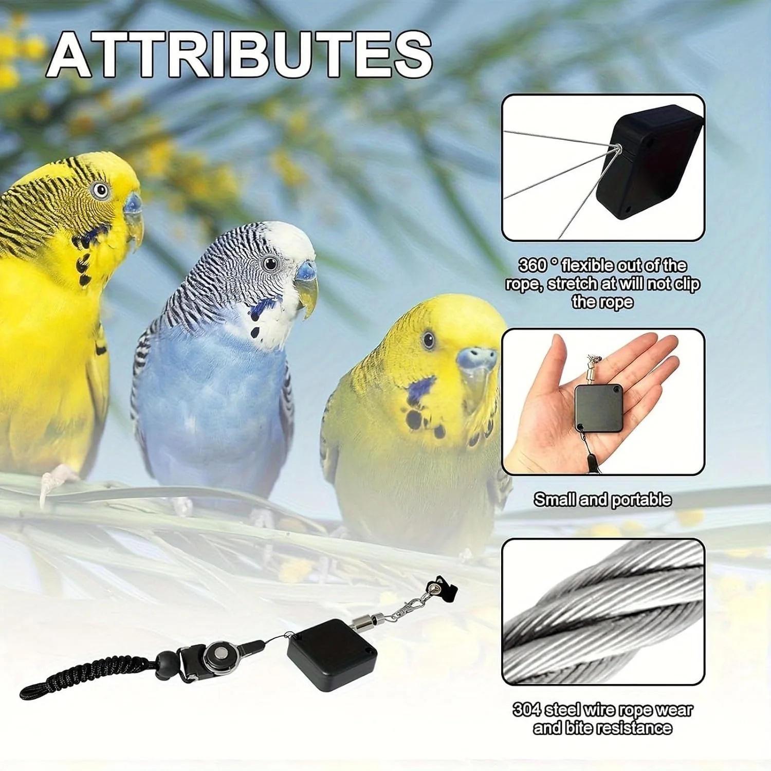 Coleira Retrátil para Pássaros com Anel de Pé Anti-Mordida - Imagem 3