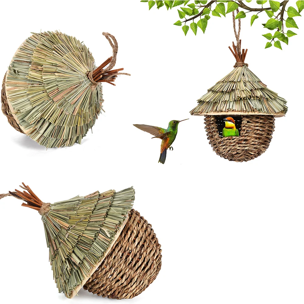 Casinha de Pássaros de Grama Natural para Jardim e Janela - Imagem 3