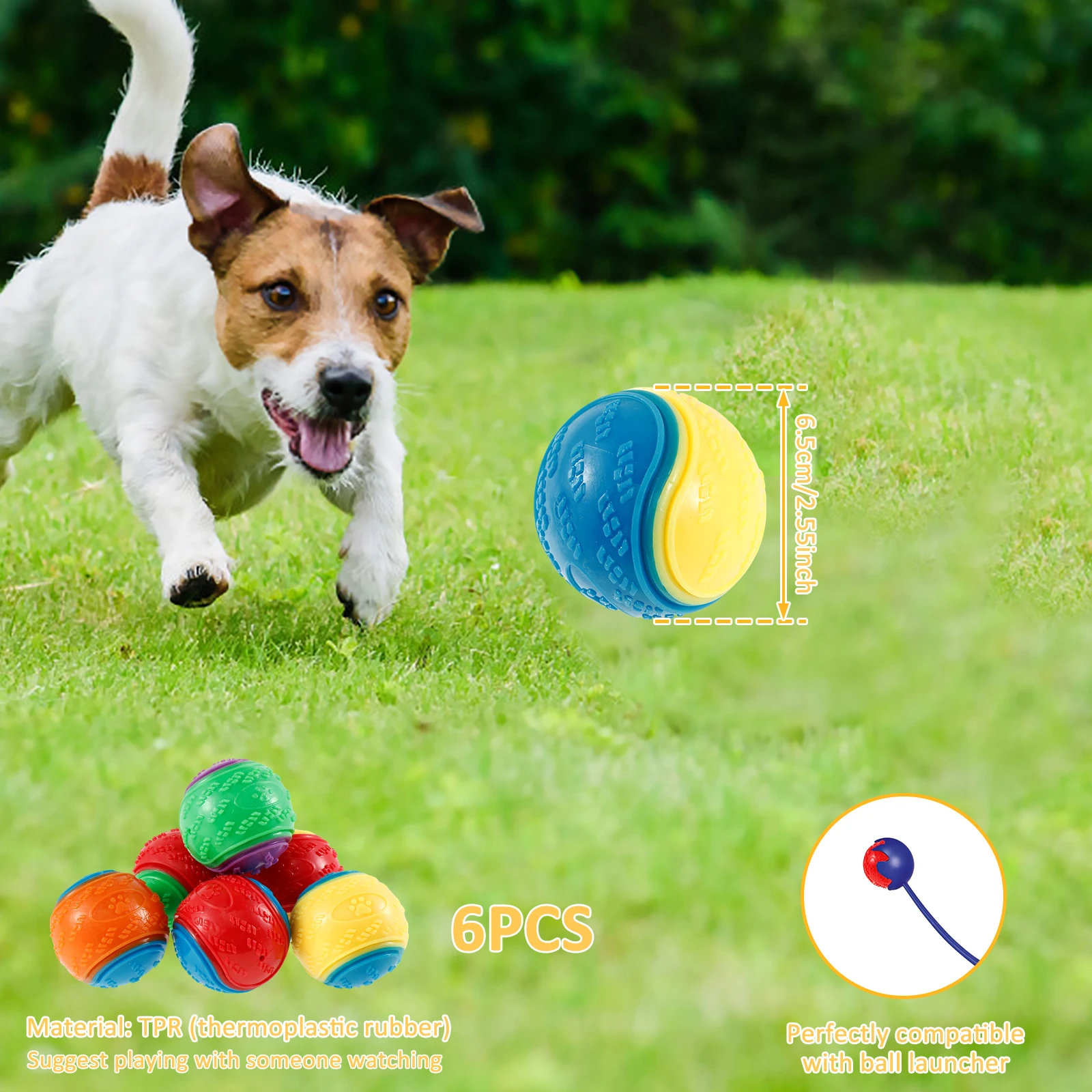 Bolas Squeaky para Cães TPR 6,5 cm 6 Peças Interativas para Mastigar - Imagem 3