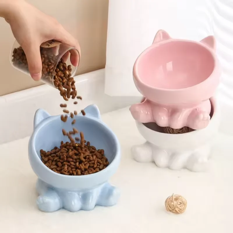 Tigela de Cerâmica para Gatos com Pés Altos e Design Diagonal - Imagem 3