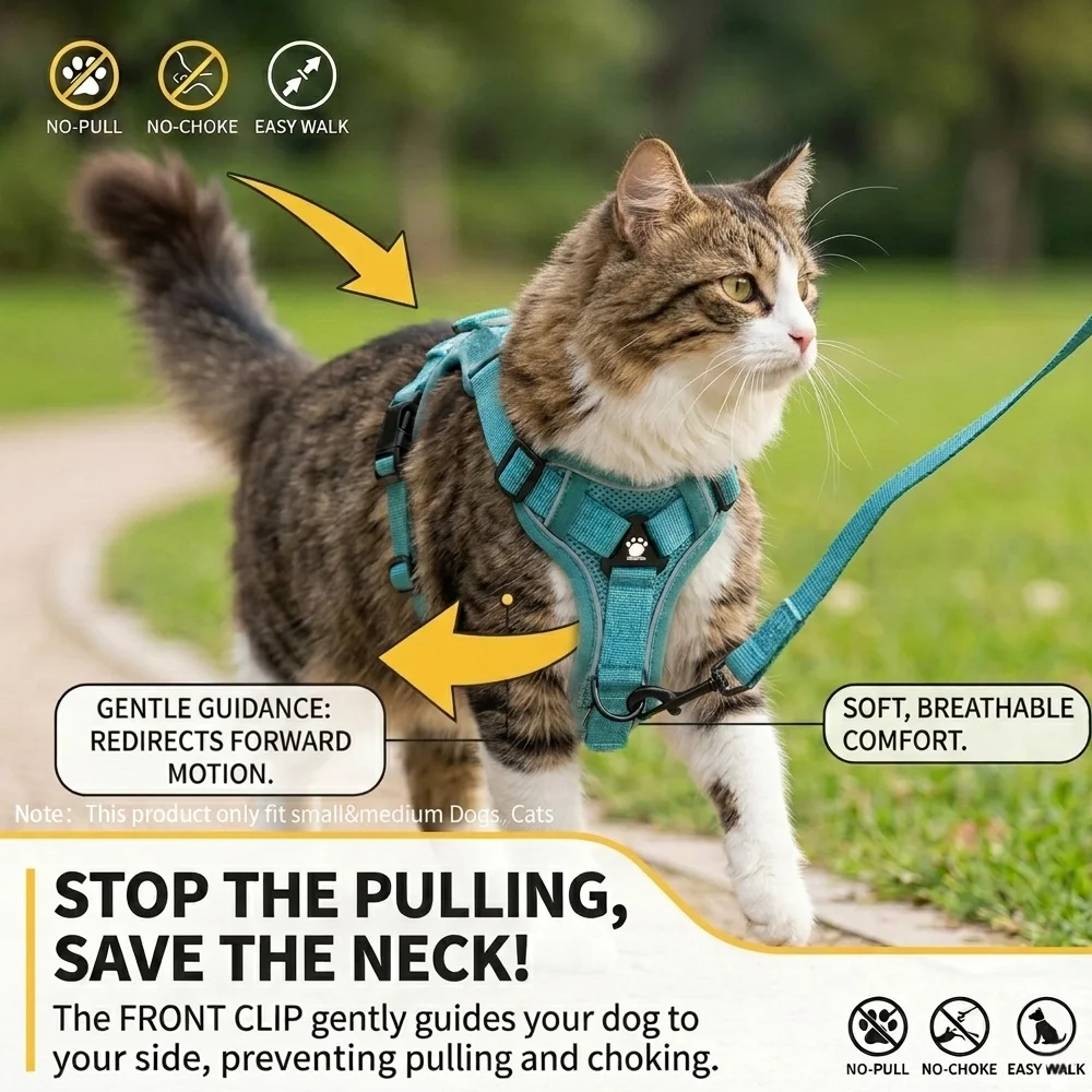 Colete Peitoral para Cães e Gatos Pequenos e Médios Ajustável e Refletivo - Imagem 2