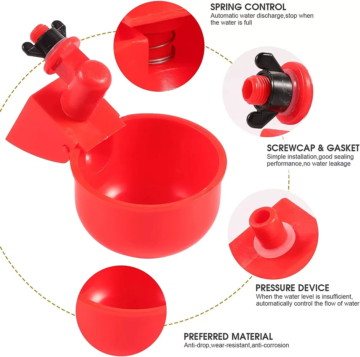 Bebedouro Automático para Aves POM Vermelho com Enchimento Automático - Imagem 5