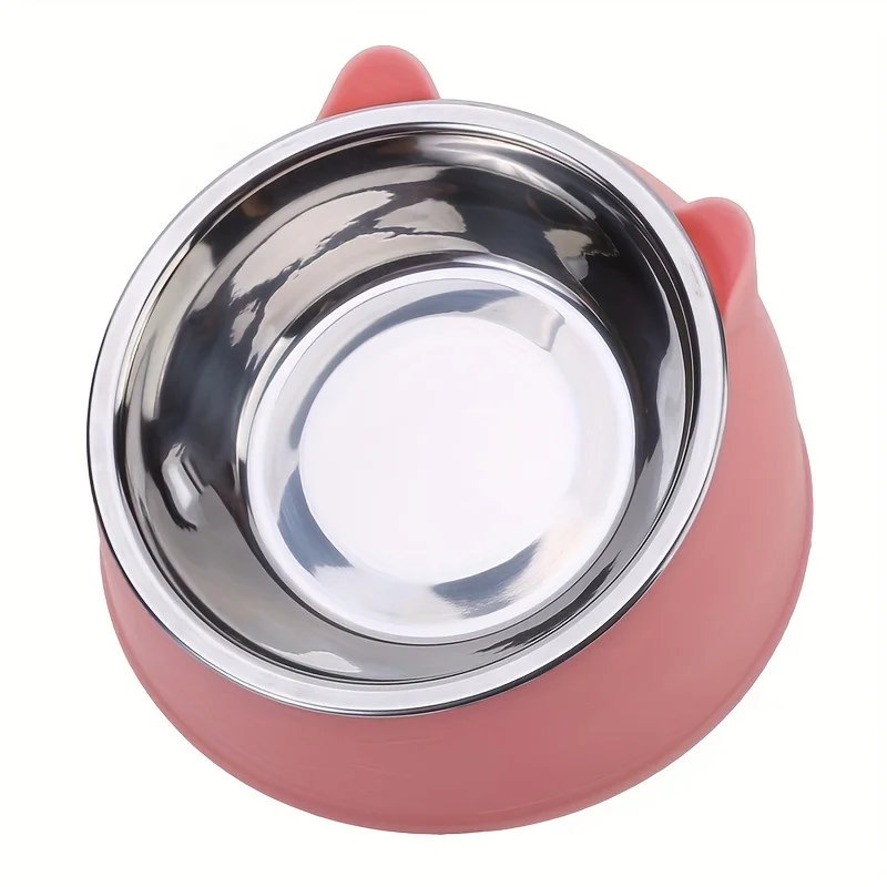 Tigela Dupla para Gatos e Cães Pequenos de Aço Inoxidável com Suporte Inclinado - Imagem 3
