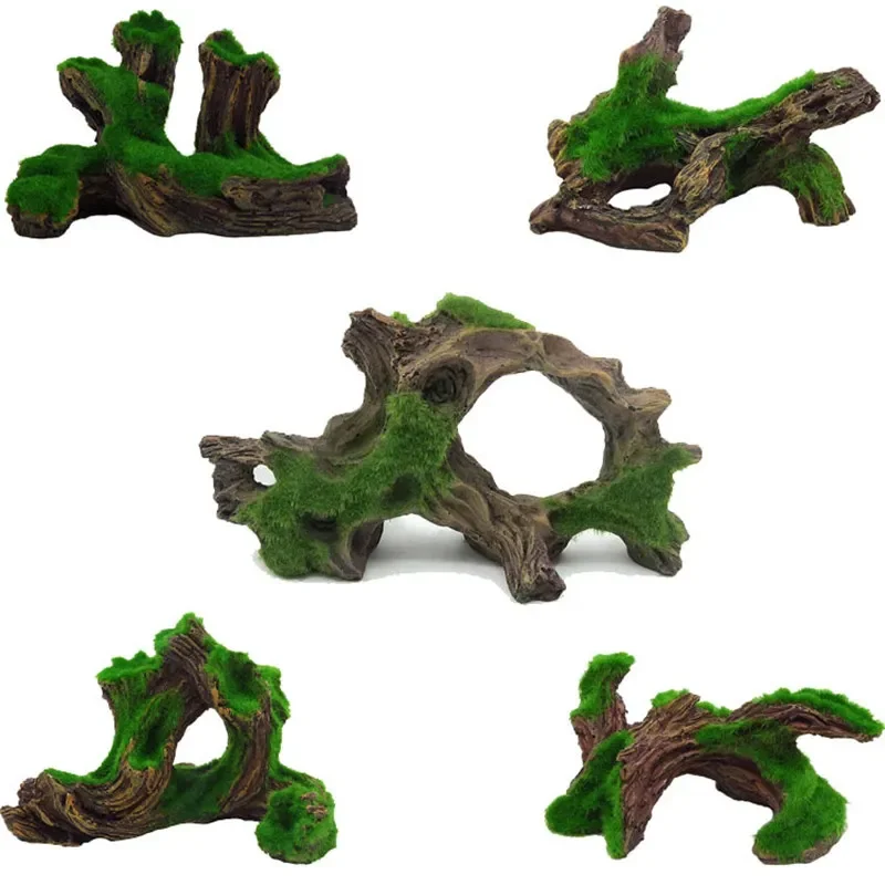 Decoração de Aquário Madeira de Resina para Tanque de Peixes com Musgo Verde - Imagem 4