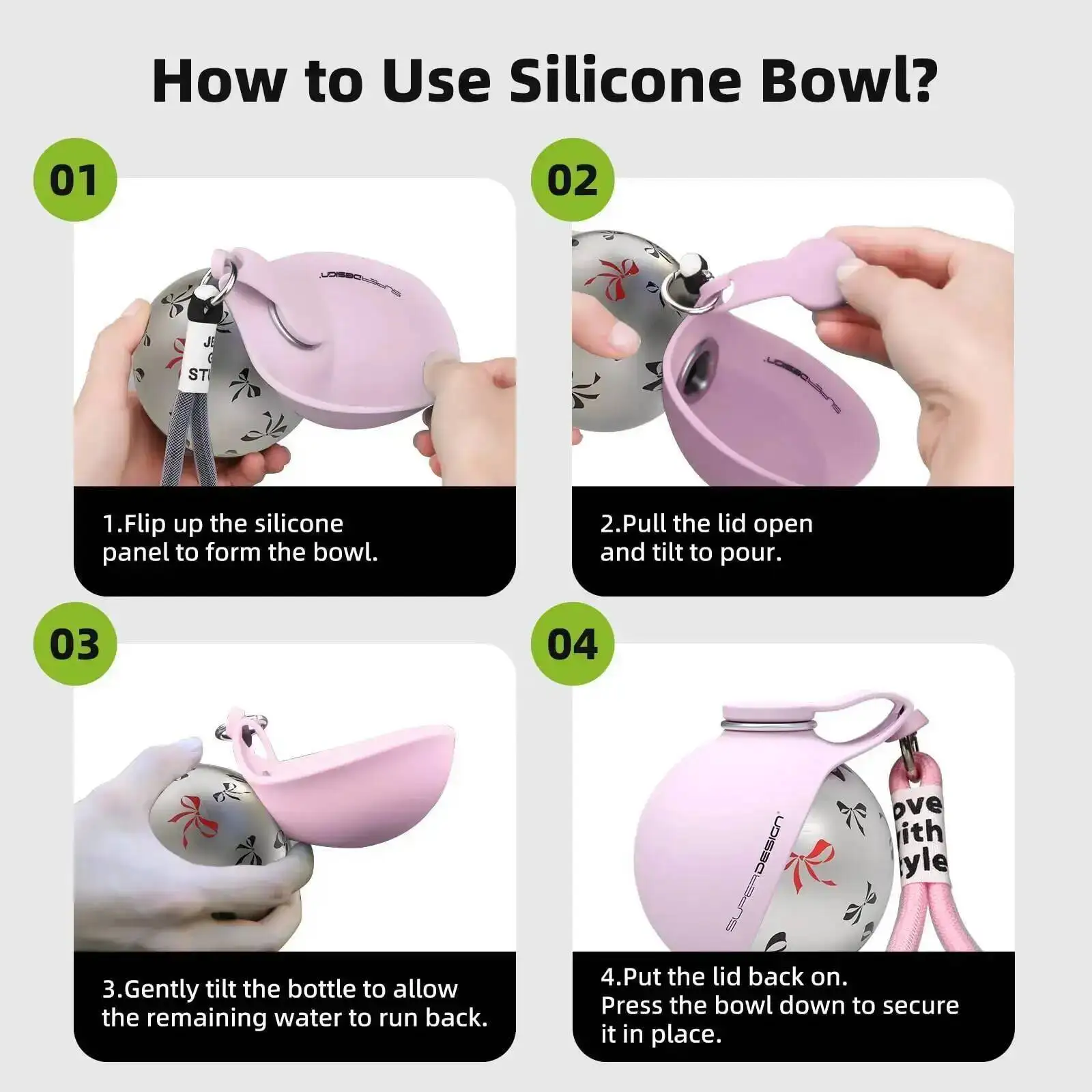 Garrafa de Água Portátil para Cães 2 em 1 de Aço Inoxidável e Silicone Compacta - Imagem 6