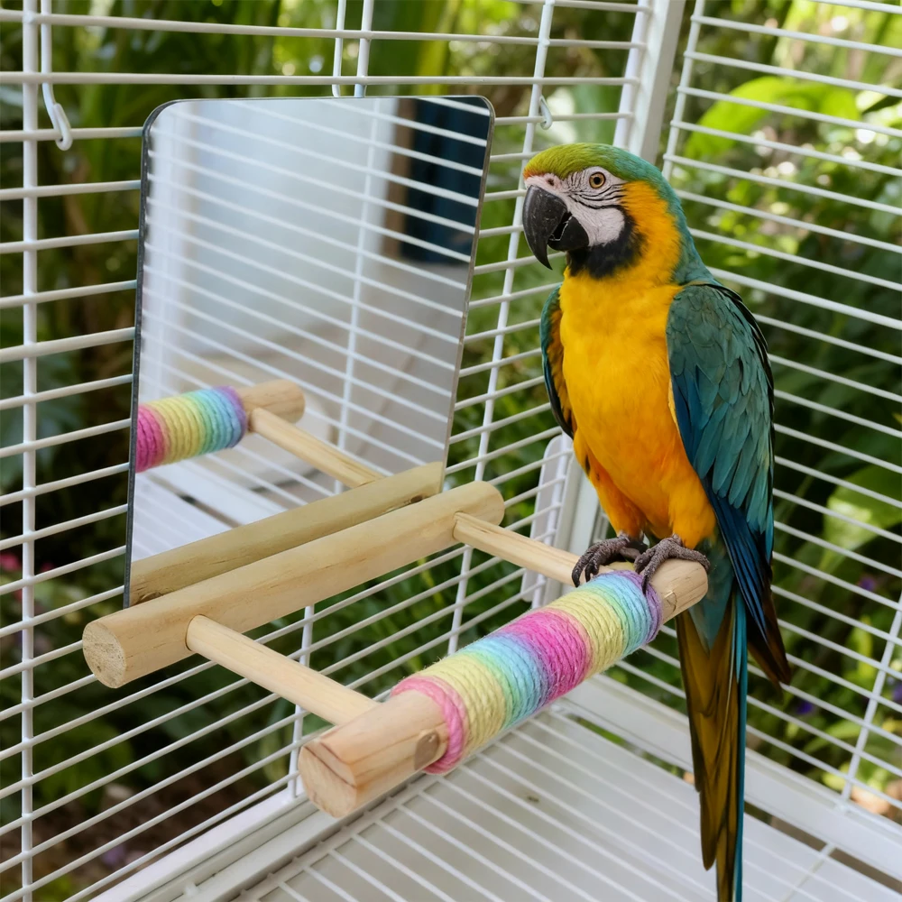 Brinquedo Poleiro para Pássaros de Juta Natural com Espelho para Gaiola - Imagem 3