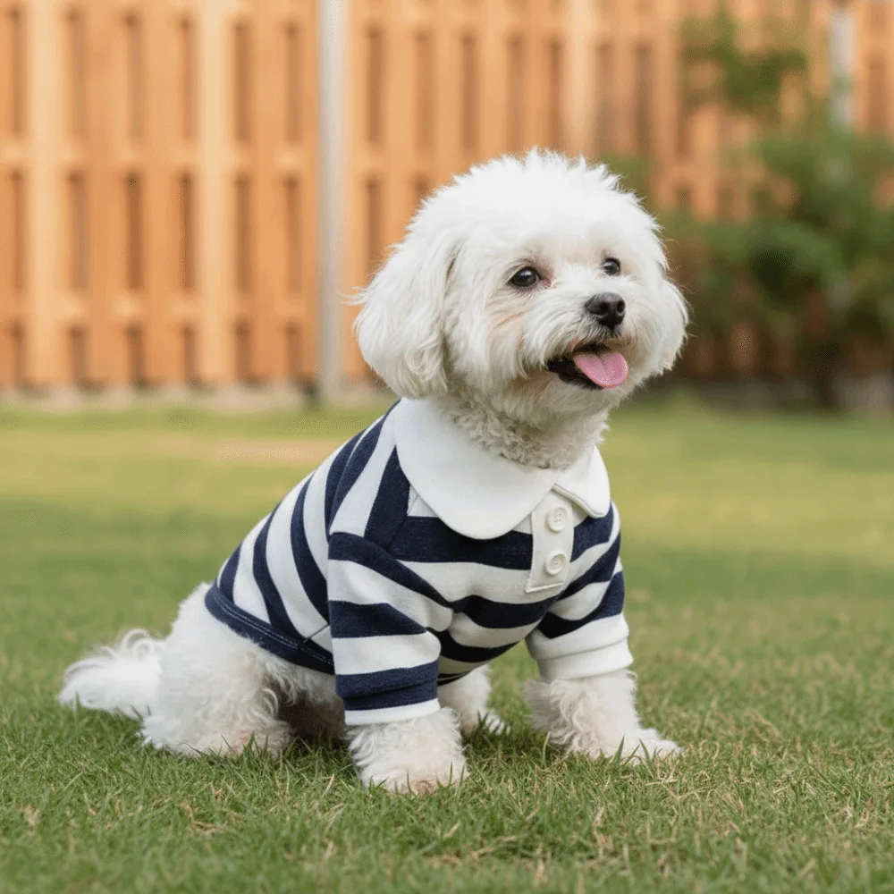 Roupa para Cães e Gatos de Poliéster Listrada com Gola - Image 2