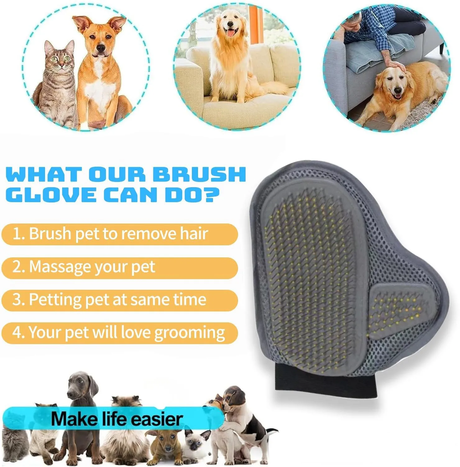 Luva para Remover Pelos de Cães e Gatos Macia para Banho e Massagem - Imagem 2