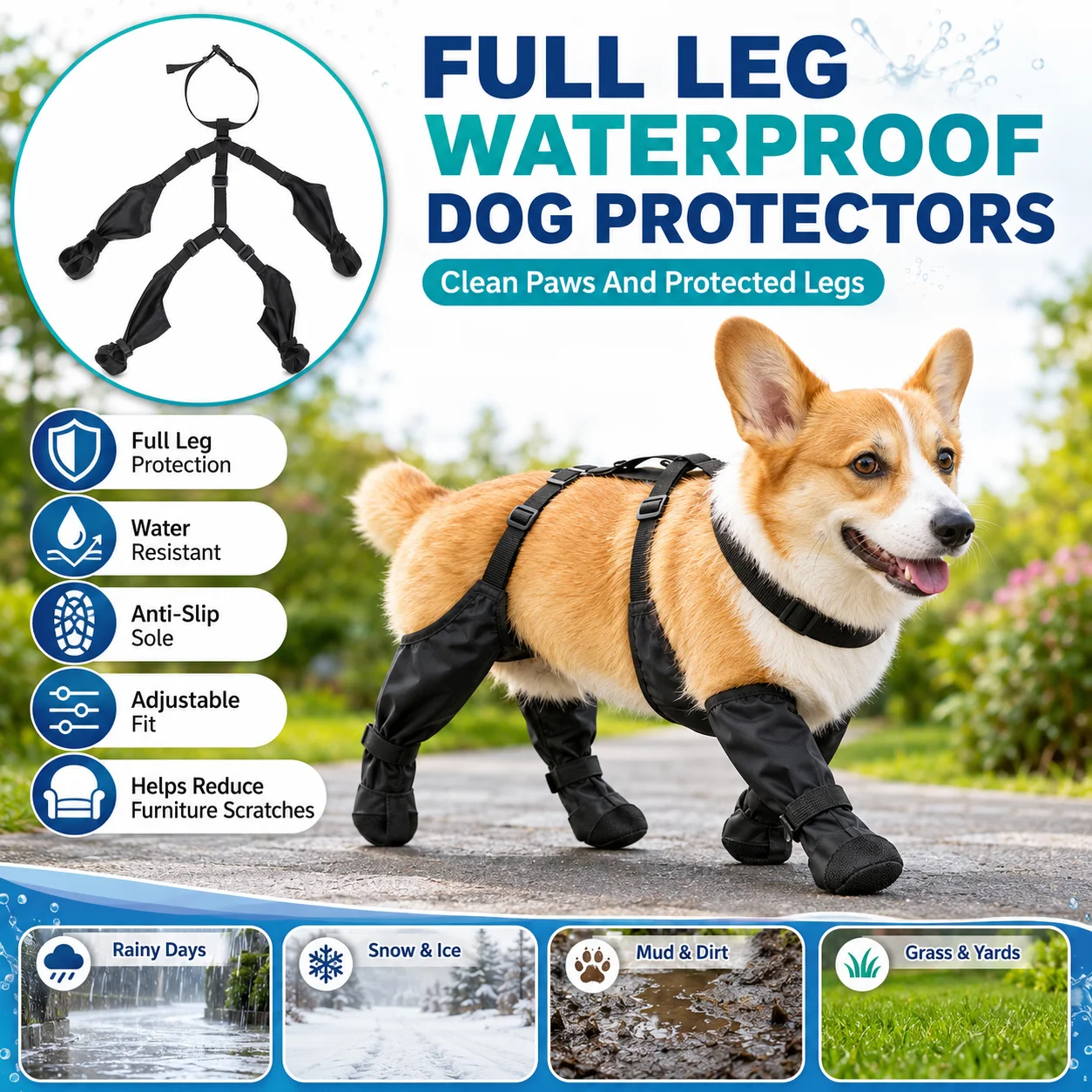 Botas Impermeáveis para Cães Pequenos e Médios Antiderrapantes - Imagem 2