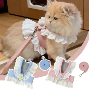 coleira peitoral e guia para gatos ajustável