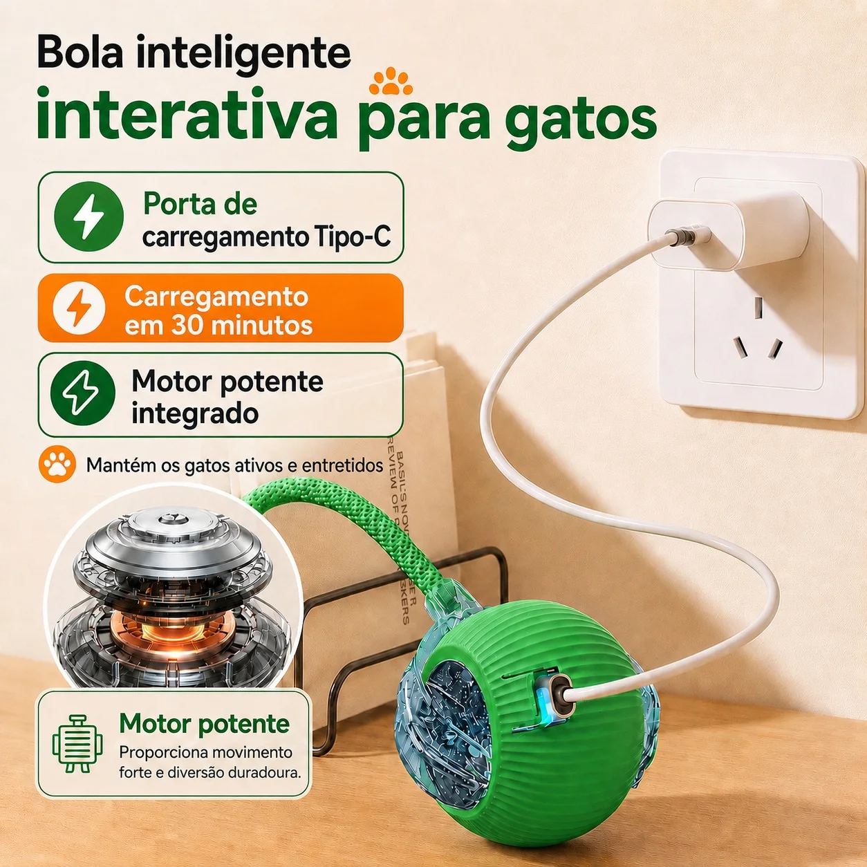 Brinquedo Interativo para Gatos Bola Automática Recarregável USB - Imagem 5