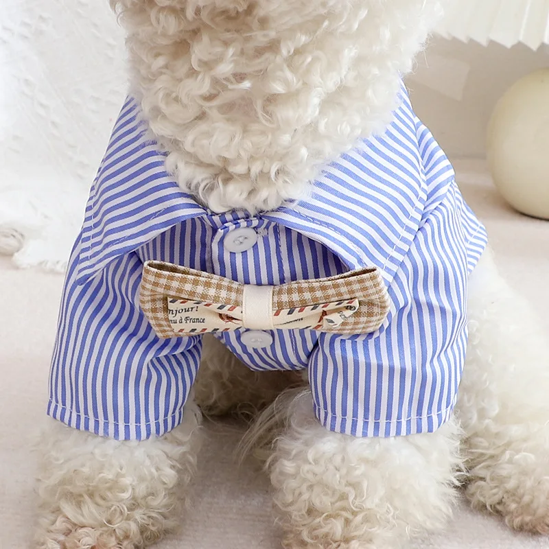 Camisa Listrada Azul para Cães Pequenos com Laço para Verão - Imagem 3