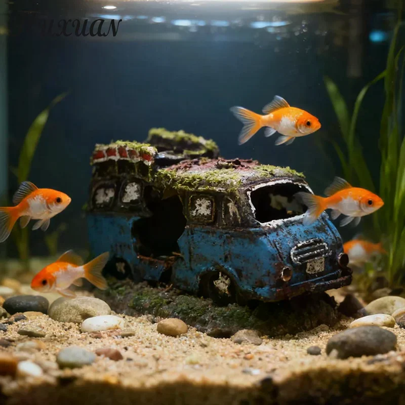 Ornamento de Aquário Demolição de Carro em Resina com Furos para Camarões - Imagem 4