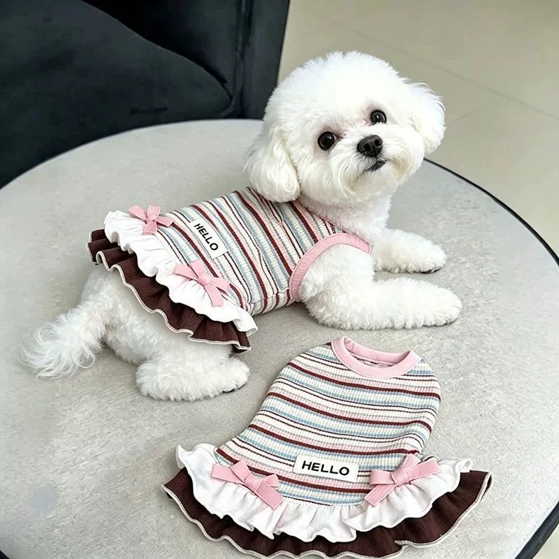Vestido Listrado para Cães com Laço para Cães Pequenos - Image 3