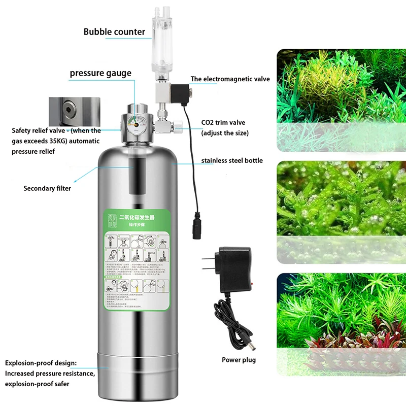 Gerador de CO2 para Aquário de Aço Inoxidável 1L com Medidor de Bolhas - Image 2
