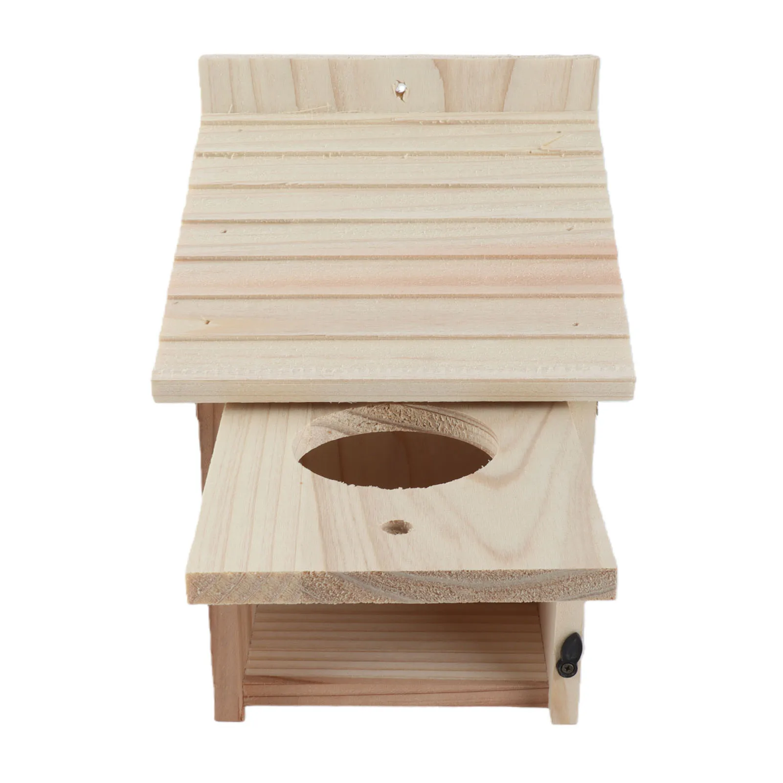 Casinha de Pássaros de Madeira Natural com Telhado Inclinado para Exterior - Imagem 2
