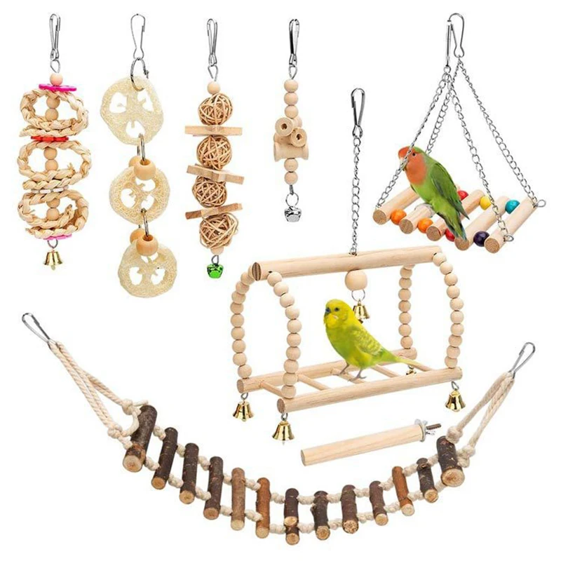 Brinquedos para Pássaros Kit 8 Peças de Madeira para Gaiola - Imagem 2