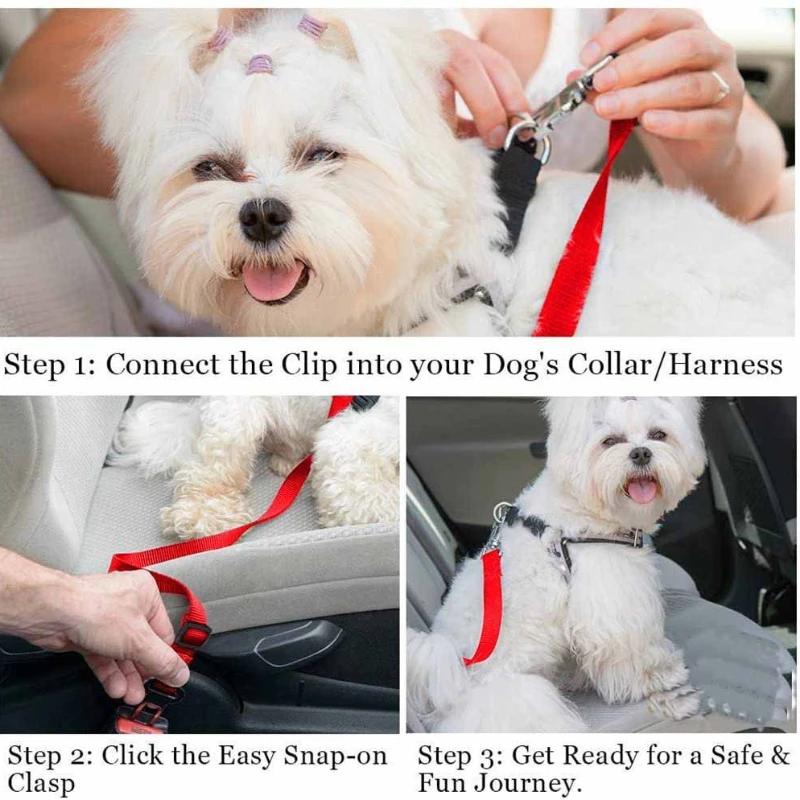 Cinto de Segurança para Cães e Gatos Ajustável de Nylon para Carro - Imagem 3
