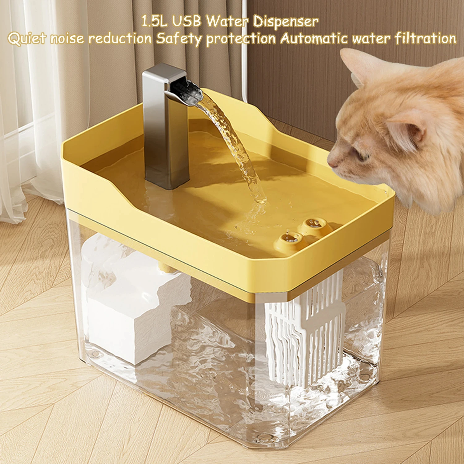 fonte de água para gatos transparente