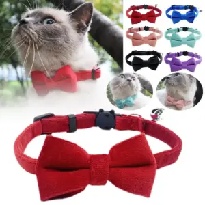 coleira de camurça para gatos com laço