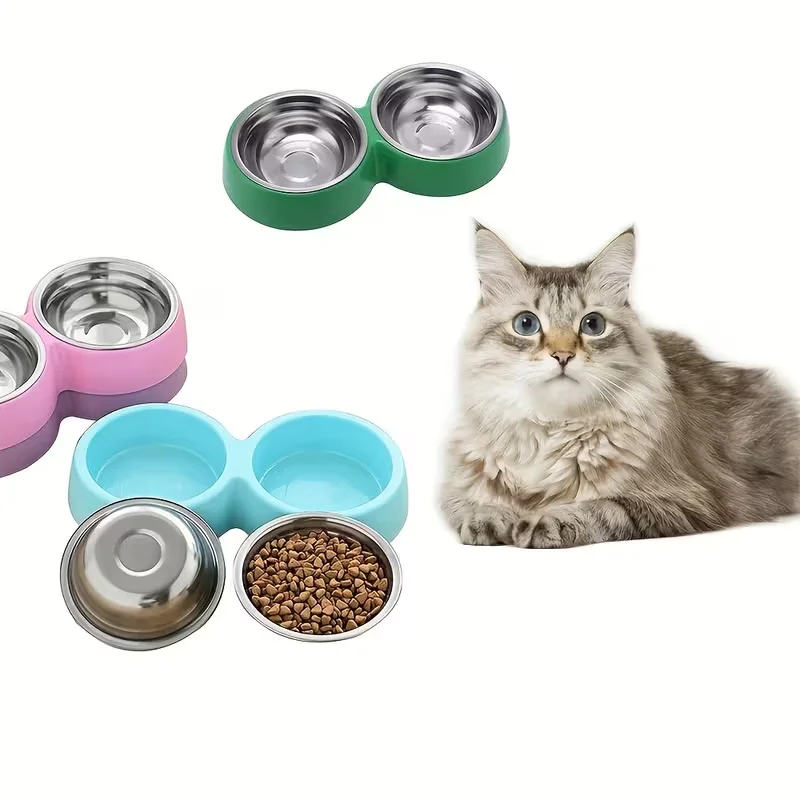 Tigelas Duplas para Cães e Gatos de Aço Inoxidável Antiderrapante - Imagem 2