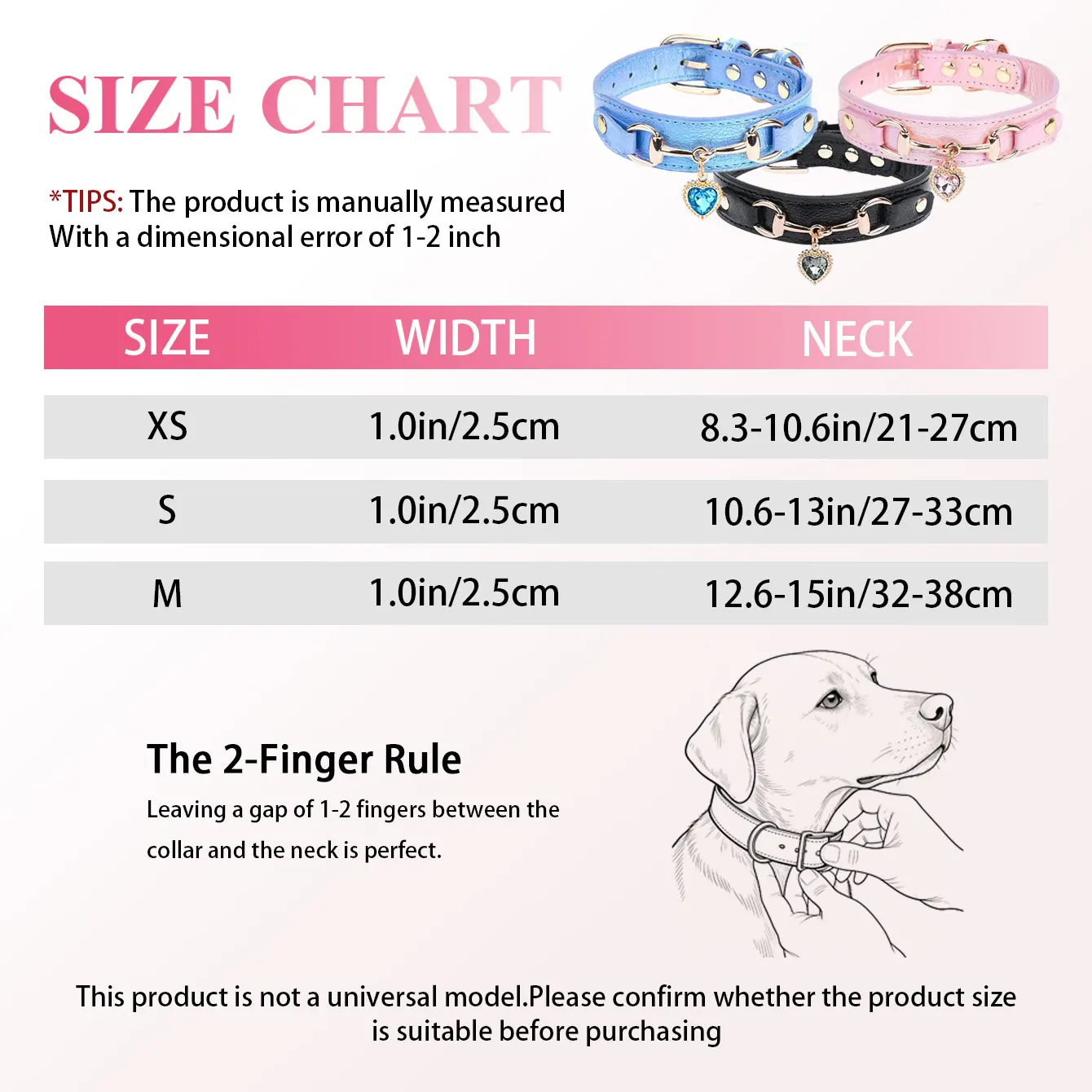 Coleira para Cães de Couro PU com Pedras Preciosas Pescoço 8-15'' - Imagem 2