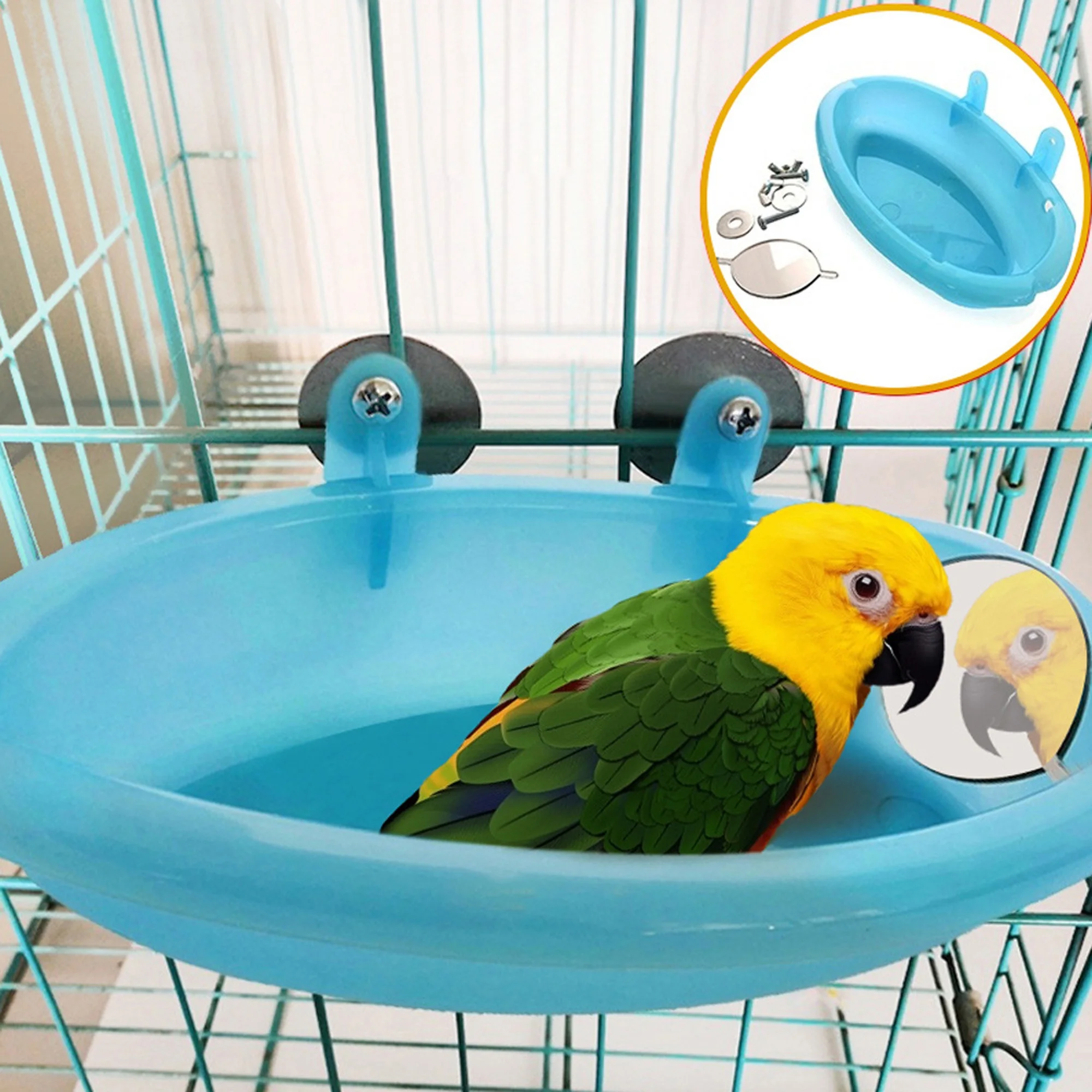 Banheira para Pássaros Pequenos com Espelho e Instalação na Gaiola - Imagem 4