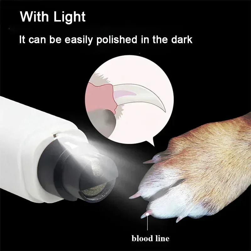 Lixador de Unhas Elétrico para Cães e Gatos Recarregável USB com LED - Imagem 3