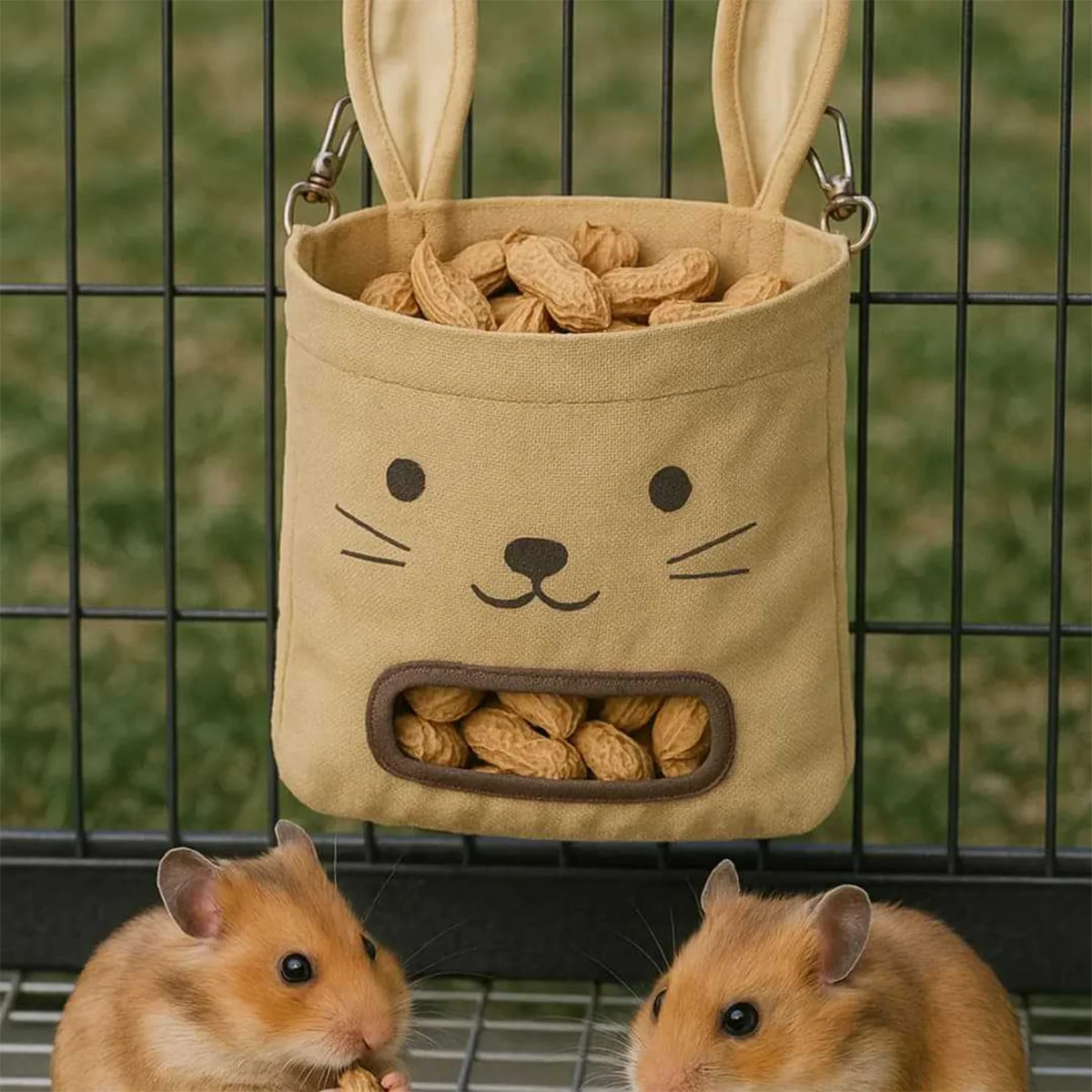 Saco de Feno para Coelhos e Roedores com Orelhas Fofas Fácil de Pendurar - Imagem 3