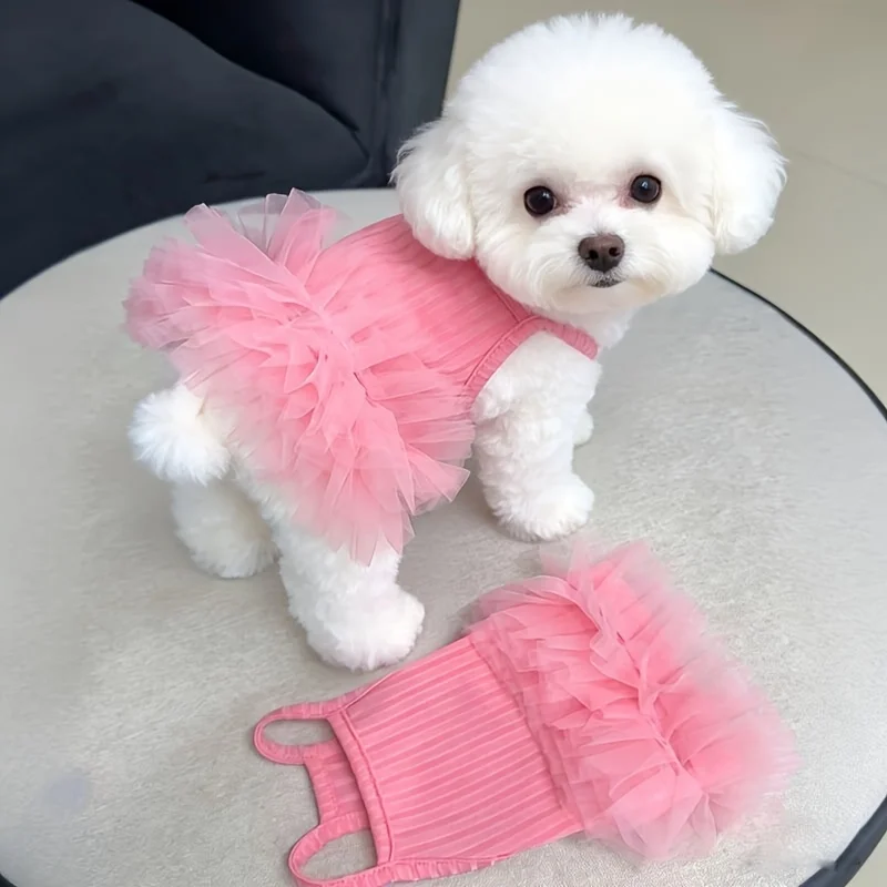 Vestido Rosa para Cães e Gatos Pequenos com Saia Bufante Lavável - Imagem 6